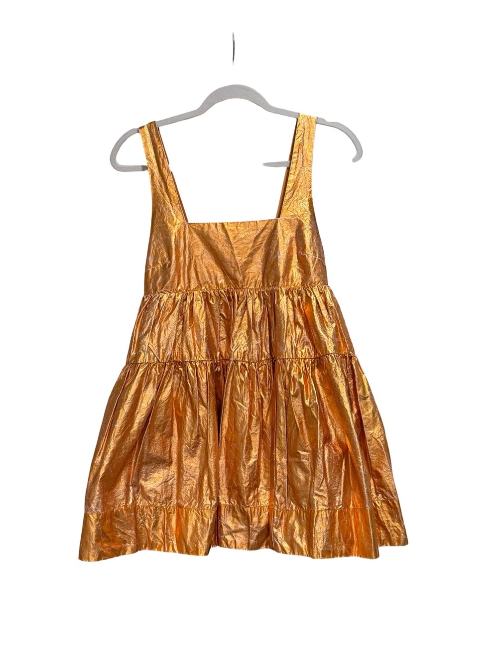 ๐งก NWT Urban Outfitters Kimchi Blue Avana Metallic Babydoll Mini Dress Orange XS - Picture 3 of 14